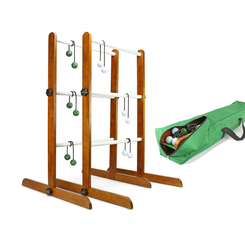 Ladder Toss Game Set 35x26In Pine Wooden Golf Ladder Lawn Game with 6 Bolos Balls and Carrying Case Outdoor Backyard Game.