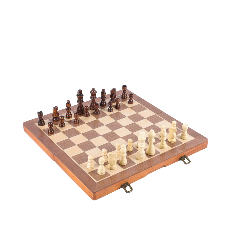25-Year Manufacturer's Unisex Wooden Chess Checkers SET 15" Magnetic Folding Board 3" King Height Pine Wood Pieces Vintage.