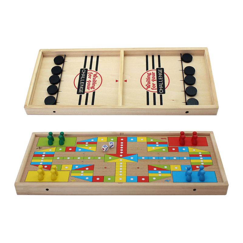 Wooden 2 in 1 Game Board Sling Puck Flying Chess Game Carpet Airplane Flight Chess Family Party Game Toy
