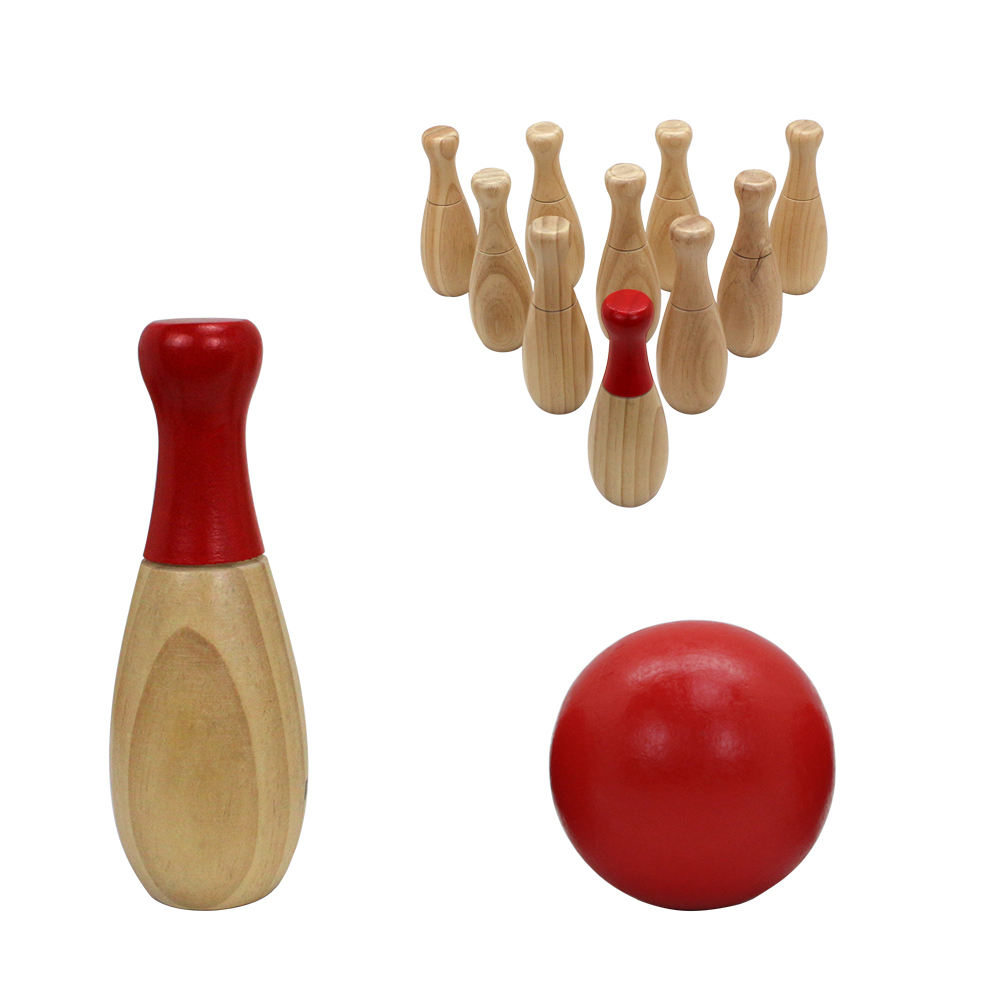 Backyard Lawn Bowling Game Family Fun for Kids and Adults 10 Wooden Pins, 2 Balls