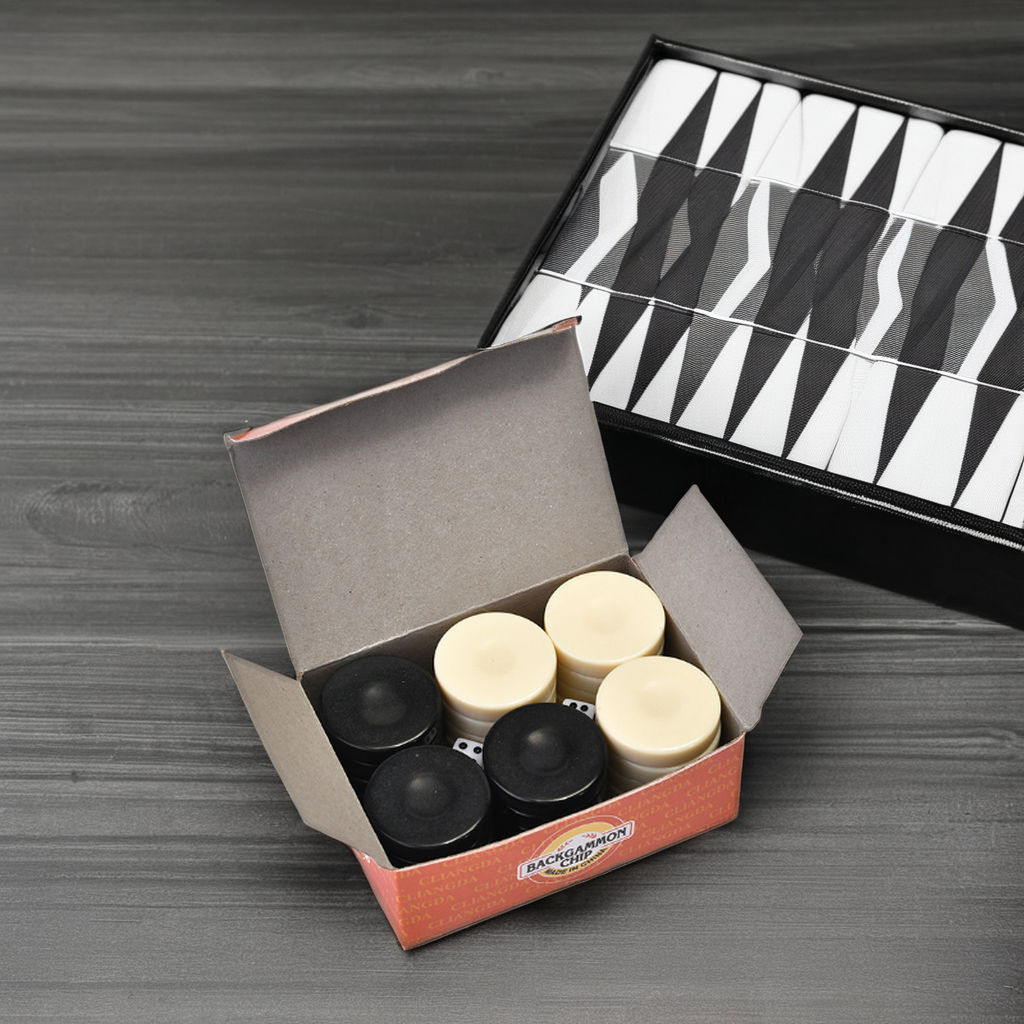 Custom High Quality Cardboard Box 3.2cm Black And Ivory Backgammon pieces Checkers Chips Set Backgammon Checkers.