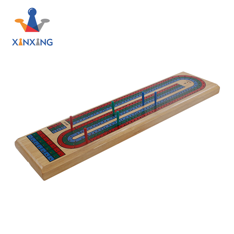 Traditional 3 Track Wooden Travel Cribbage Board Game with Colorful Plastic Pegs for Wholesale