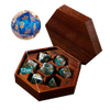 Wooden DND Dice Set Dice Box with Magnetic Lid for Storage 7 Dice Polygonal Sapele Case for D&D