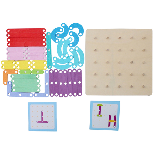 Wooden Montessori Nail Board Jigsaw Alphabet Puzzle Numbers Educational Learning Board for 3+ Years Old Preschool toy