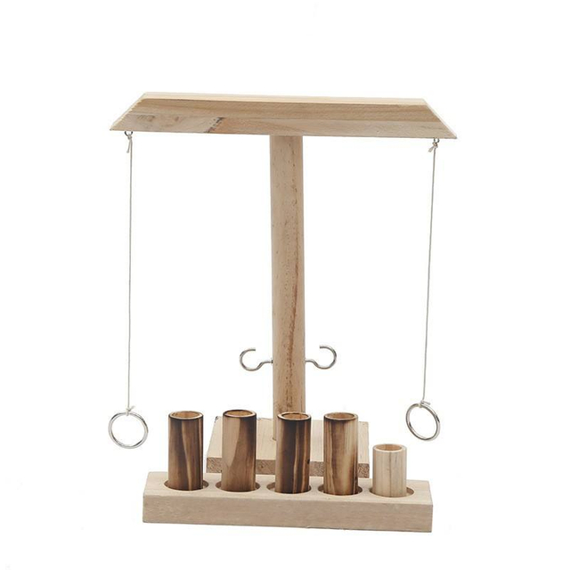 Wooden Hook And Ring Game with Shot Ladder Hook Game Ring Toss Outdoor Tabletop Play for Party And Drinking