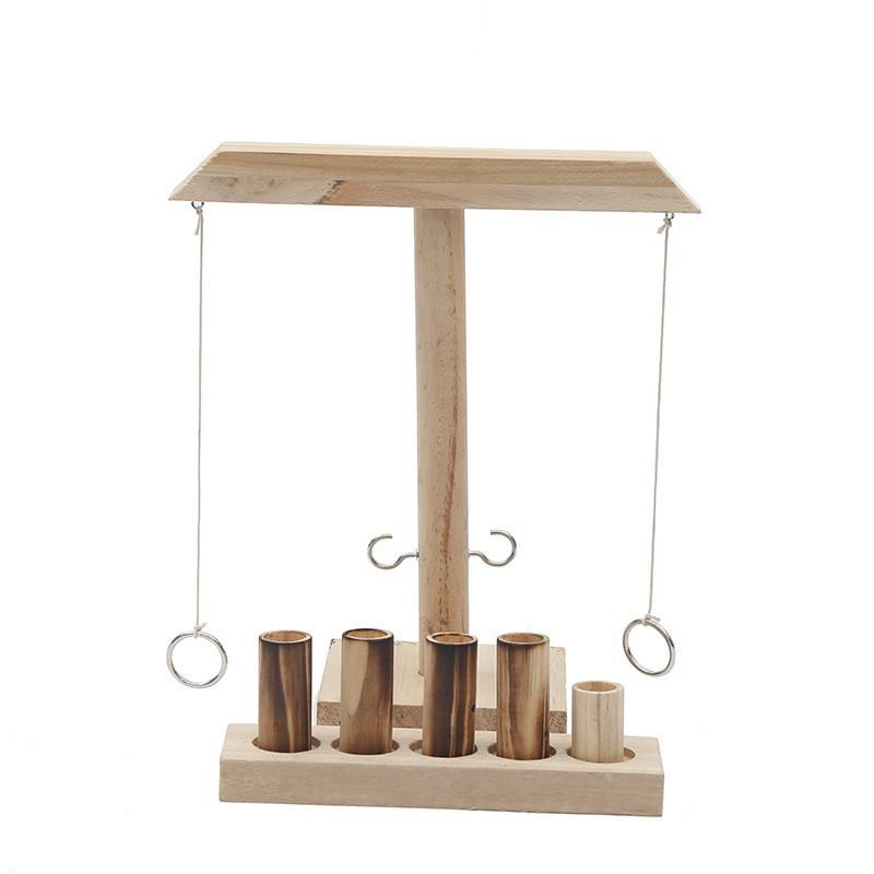 Wooden Hook And Ring Game with Shot Ladder Hook Game Ring Toss Outdoor Tabletop Play for Party And Drinking