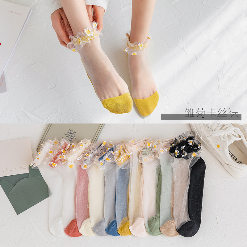 New style assorted color thin silk socks women