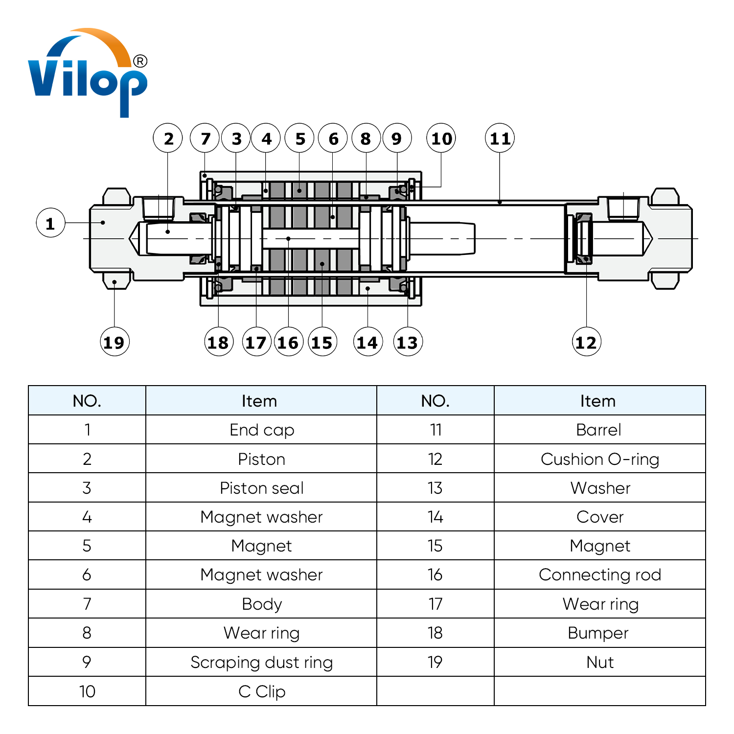 Magnetic Coupling Rodless Cylinders - Long Stroke RMS Series | Bore Sizes 10mm, 15mm, 20mm, 25mm, 32mm, 40mm, 50mm, 63mm | Stroke Lengths 100mm, 200mm