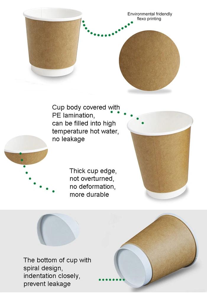 Vasos de papel de café caliente aislados de doble pared desechables reciclables