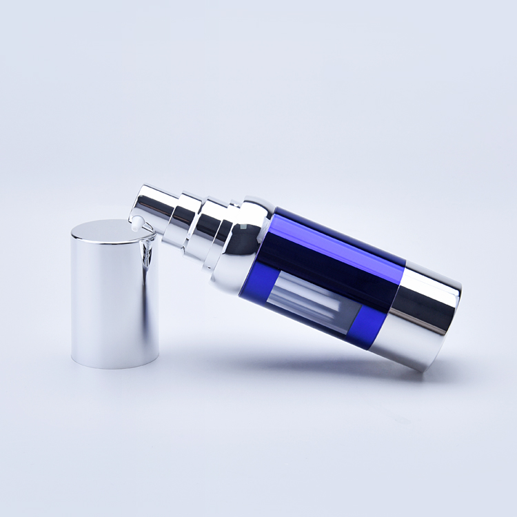Cuidado de la piel 15ml 30ml 50ml Botella de plástico cosmético Cabezal de bomba ABS Grabado láser Galvanoplastia Botella sin aire azul