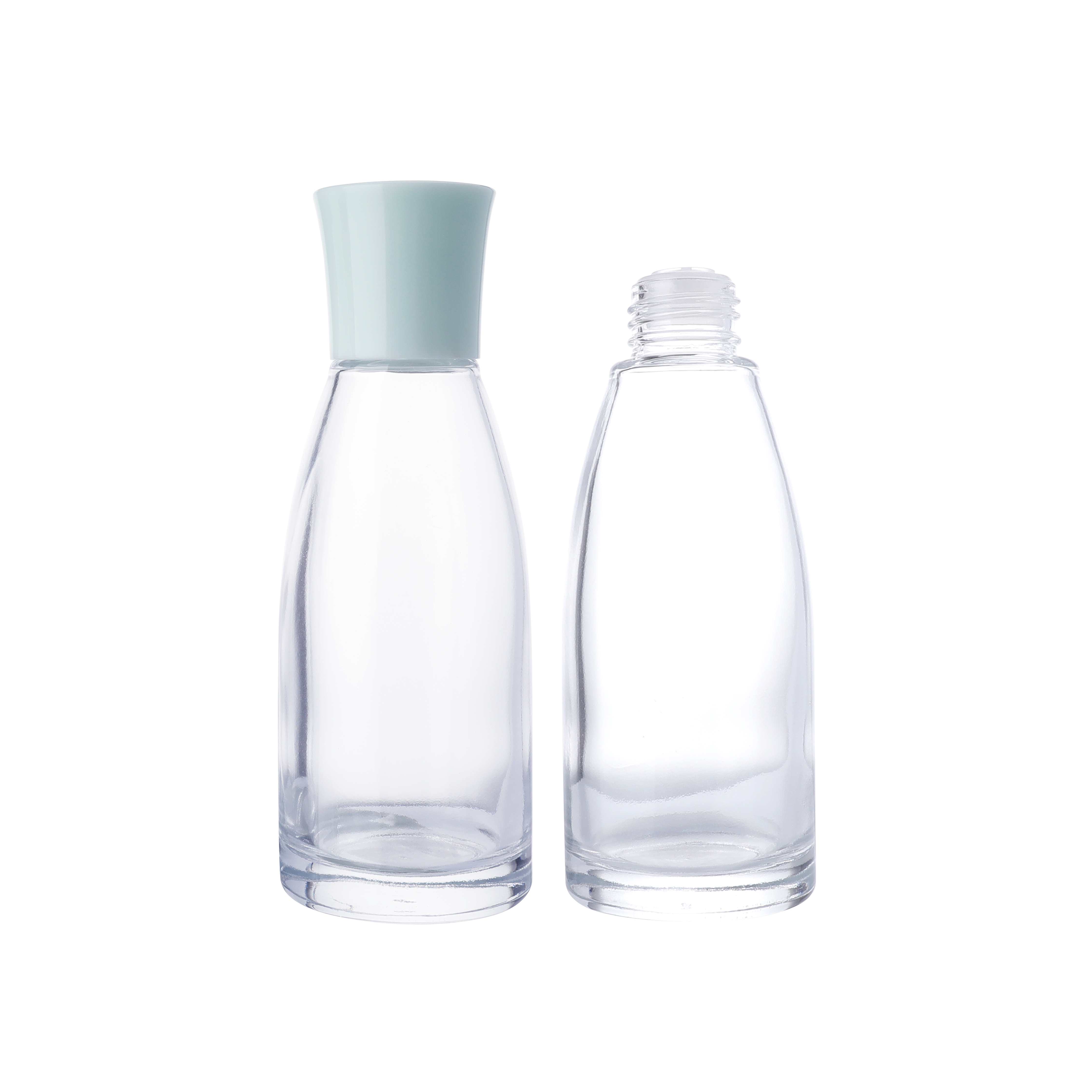Etiqueta personalizada ecológica de alta qualidade e volume 30ml 50ml 100ml 120ml tampa de rosca transparente multiuso vazio creme líquido perfume frascos de vidro vazios com tampas
