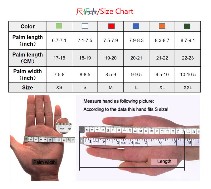 手套尺码表及测量方法