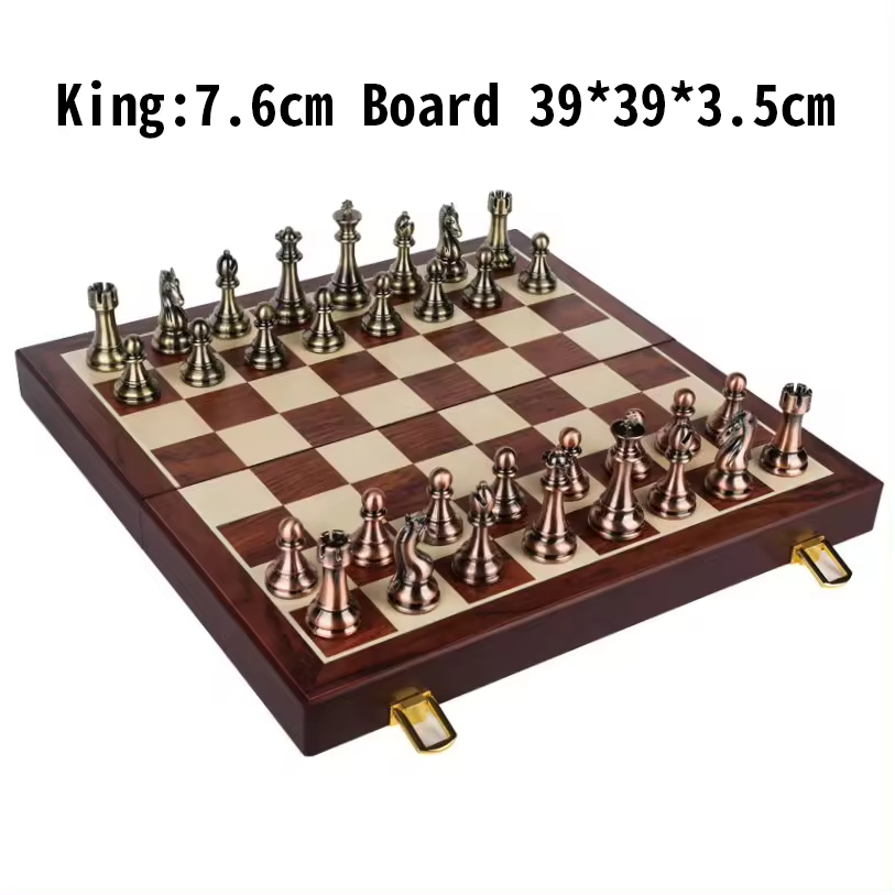  Luxury Magnetic Wooden Chess Sets Pure Copper Pieces Set Foldable Wooden Chess Set Board Handmade Portable.