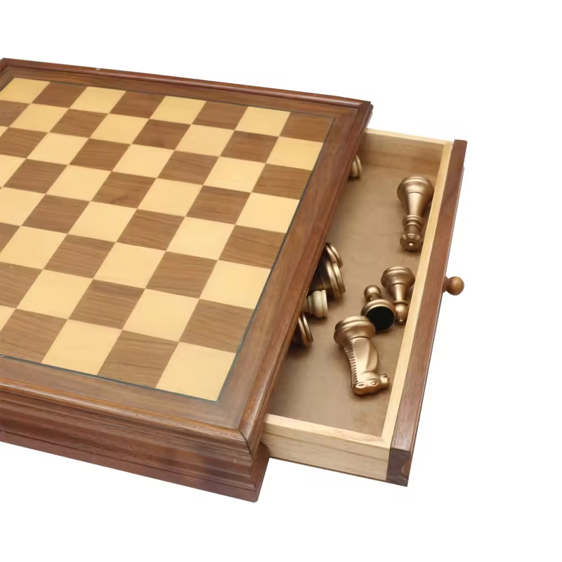 15 inch Wooden Chess Board Game Set with Drawer Classic Portable Travel Chess Set