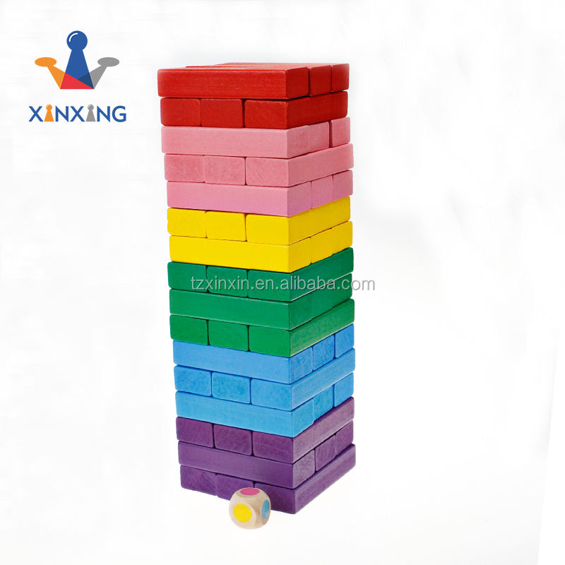 mini color Wooden Stacking Board Games Building Blocks for Kids Timber Tower block set.