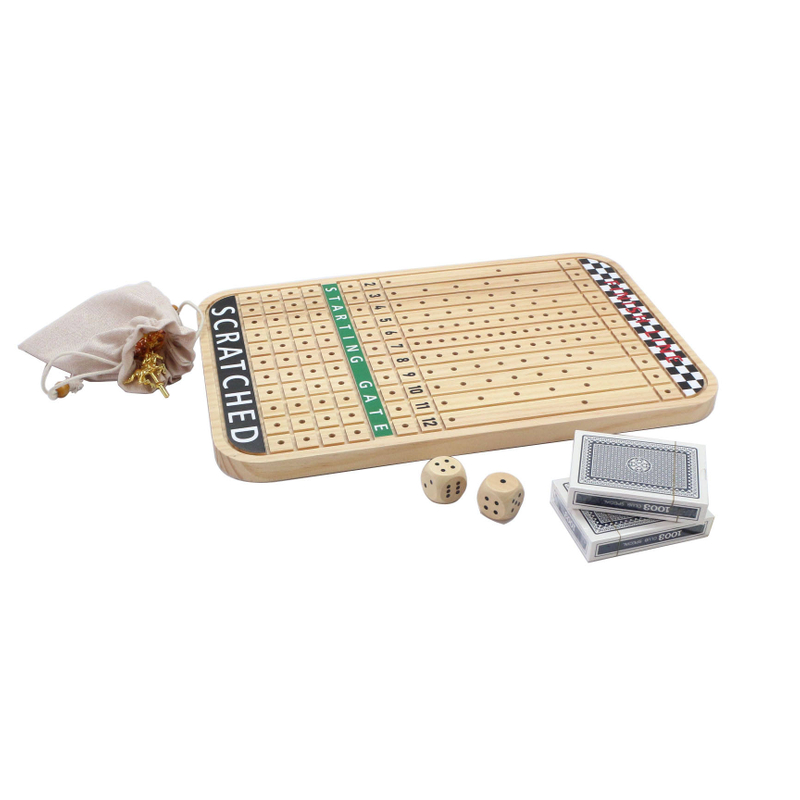 15.7 inches Solid Wood Game Board Metal or Wooden Horses 2 Sets of Dice and 2 Boxes of Cards Wood Race Game Board