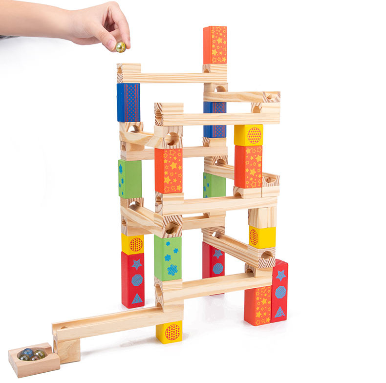 45pcs Building Blocks Educational Wooden Marble Glass Ball Track Stack Set。