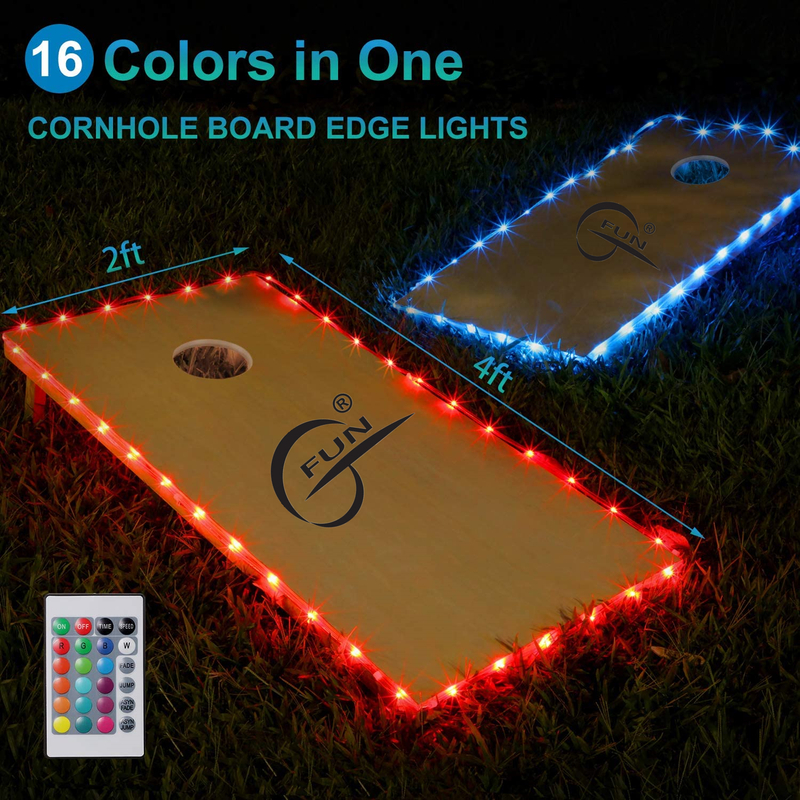 Cornhole Lights, 16 Colors Change Cornhole Board Edge Night Lights LED with Remote Control for Family Backyard Bean Bag Toss Cornhole Game, 2 Set