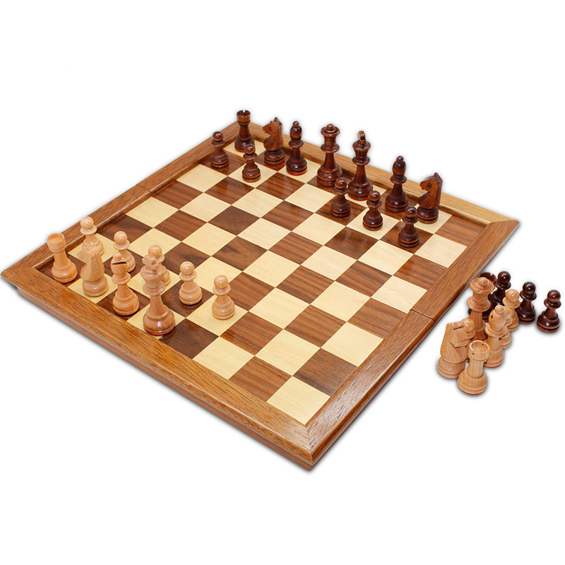 Magnetic Rubber Wood International Chess Box with Different Size Pieces Eszy To Carry