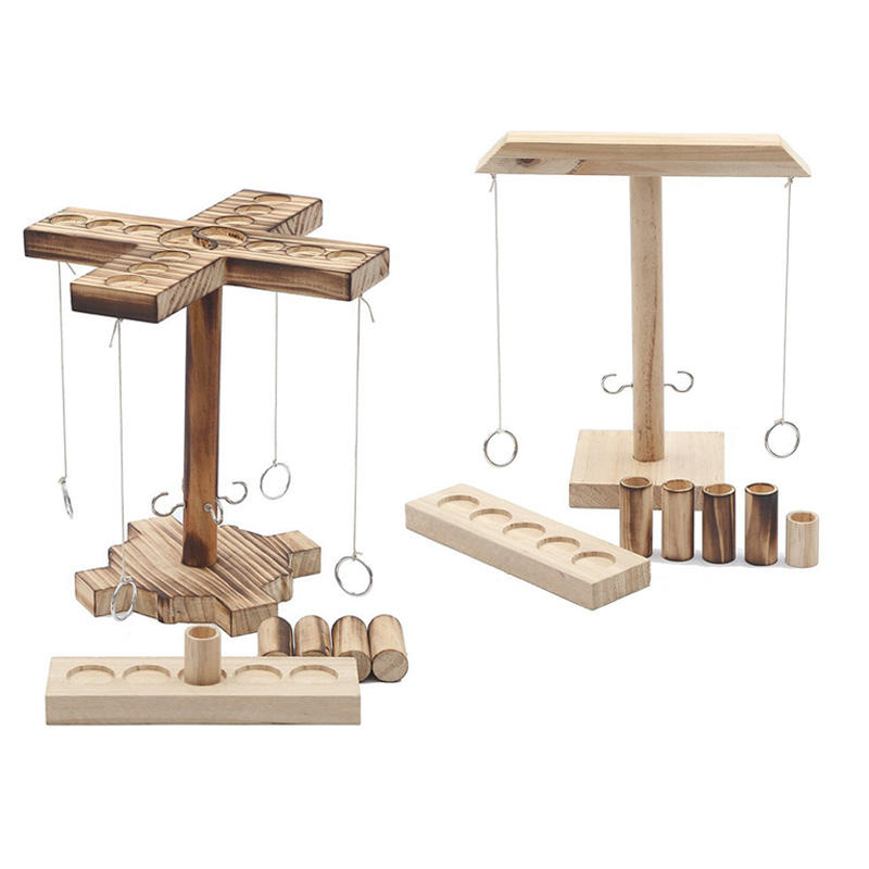 Wooden Hook And Ring Game with Shot Ladder Hook Game Ring Toss Outdoor Tabletop Play for Party And Drinking