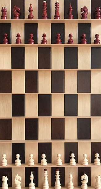 Wooden Wall Chess Board 3 Feet Straight Up Chess Pieces Included on Dark Brown White Vertical Wall Mounted Chess Set