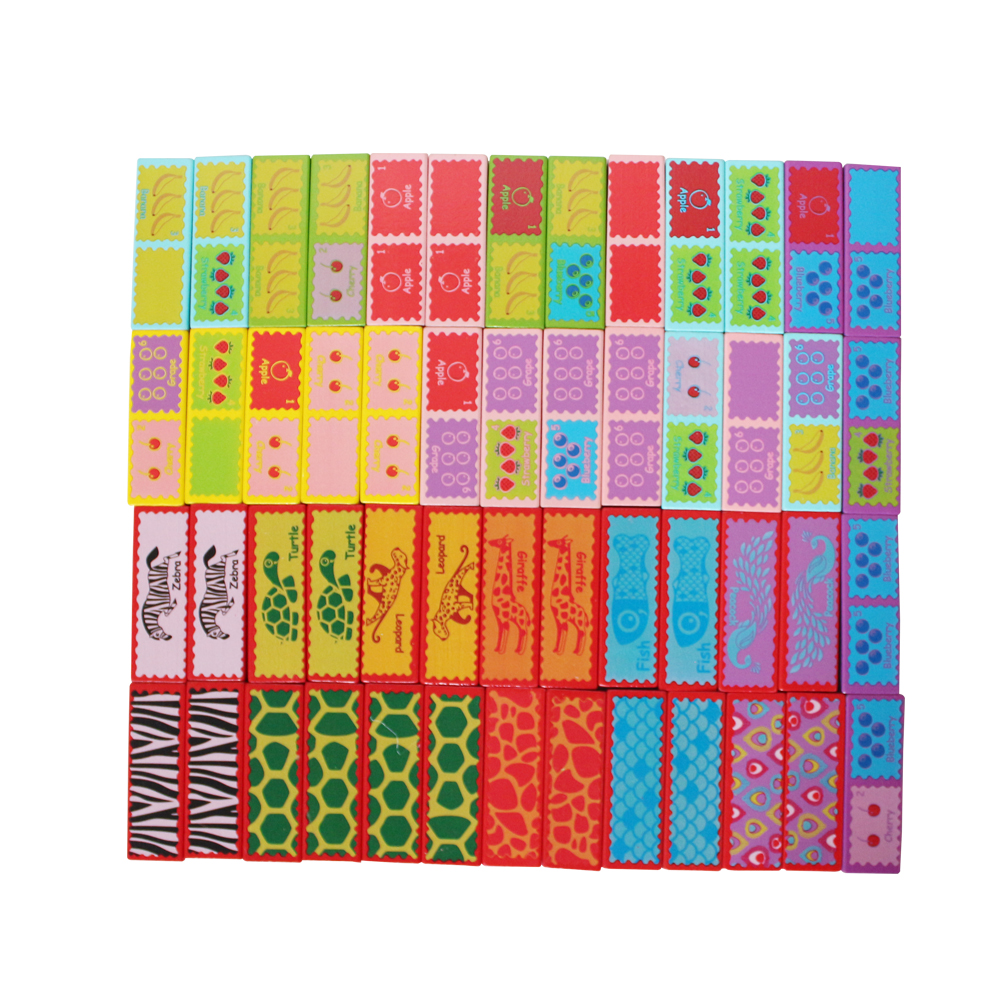 Wooden Board Game Tumbling Tower and Domino 2 games in 1 set with Animal Patterns for kids and Preschool