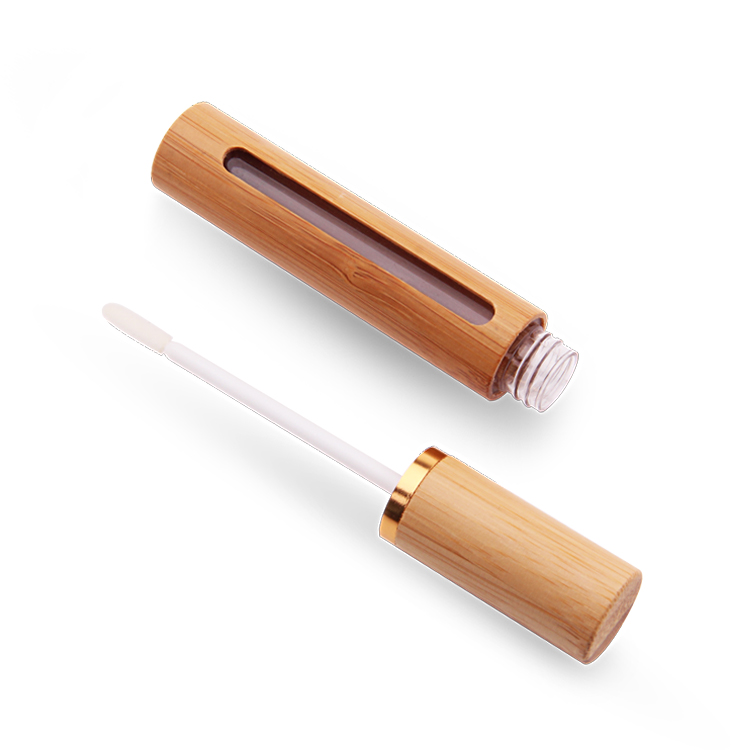 Tubo personalizado de brillo de labios con cepillo Nuevo envase cosmético Tubo de brillo de labios de 7 ml con bambú 