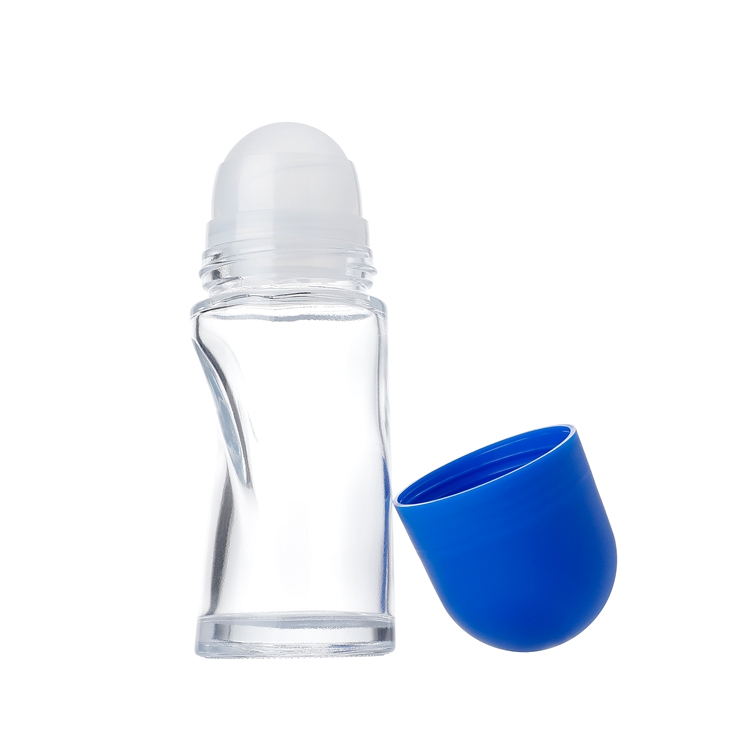Il nuovo logo personalizzato di lusso squisito e colore 50 ml Diametro sfera 28,6 mm Altezza 110 mm Olio essenziale trasparente vuoto Antitraspirante Rotolo ricaricabile su bottiglia di vetro per profumo