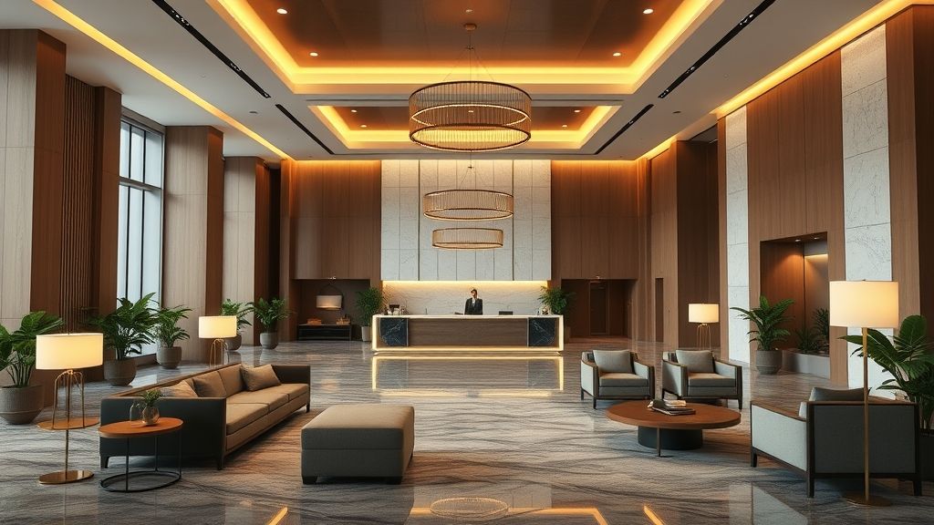 lobby d'h&ocirc;tel de luxe avec des meubles sur mesure