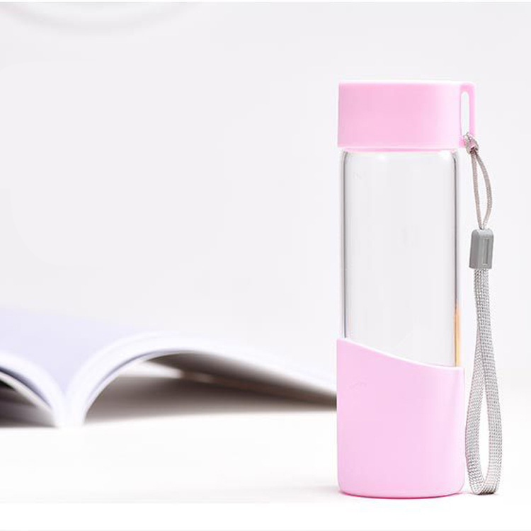 Wholesale 300ml fancy glass water bottle with silicone sleeve