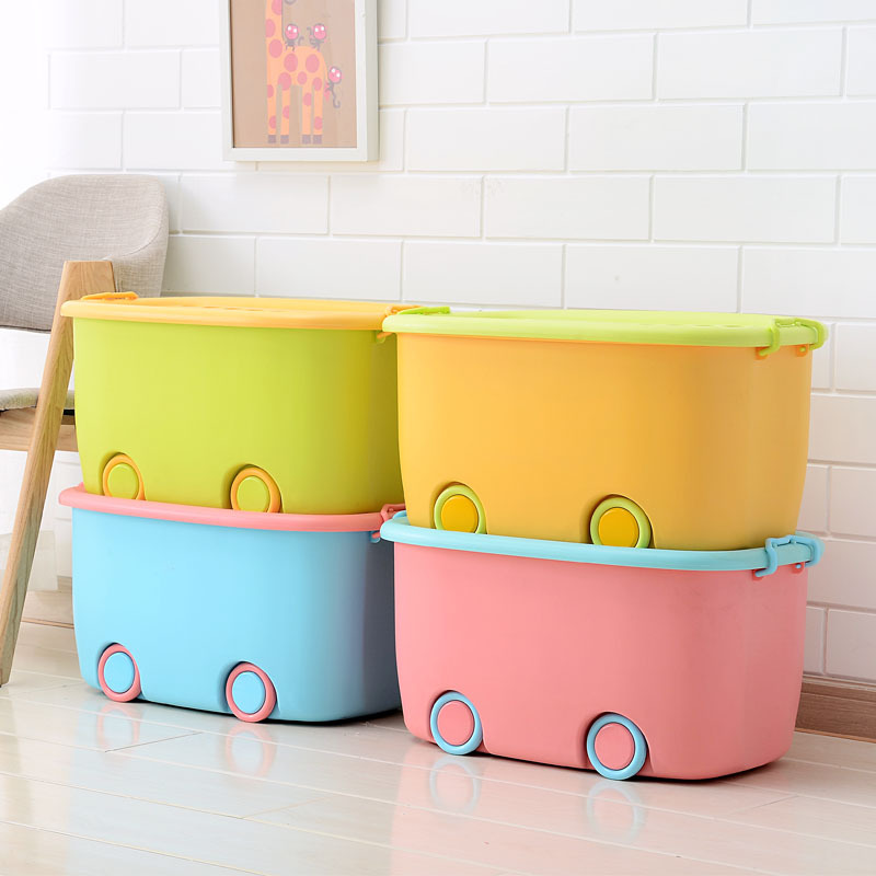 Factory Made Plastic Storage Box With Wheels, Colorful Storage Container