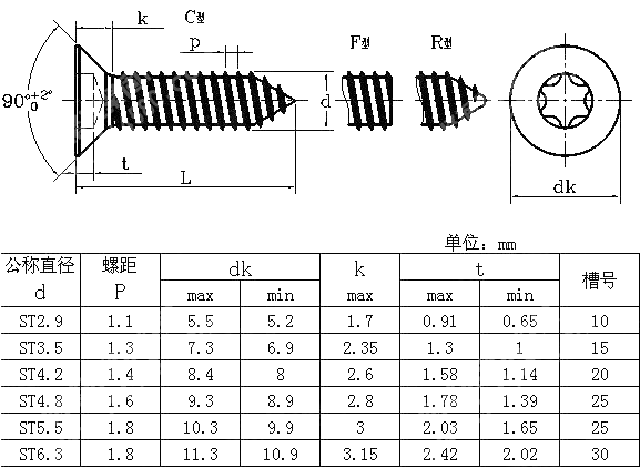 梅花槽沉头自攻螺钉 NF E 25-652-2001