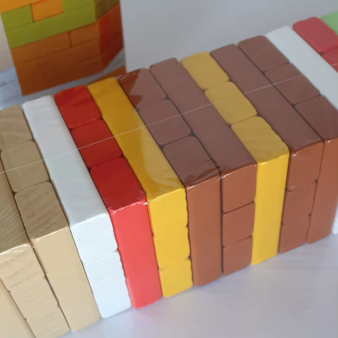 54 Pieces Colorful Wooden Tumble Tower Deluxe Stacking Game Colorful Wooden Tumbling Tower with Color Box Packing