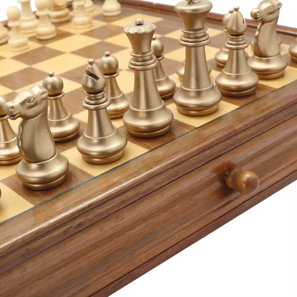 15 inch Wooden Chess Board Game Set with Drawer Classic Portable Travel Chess Set