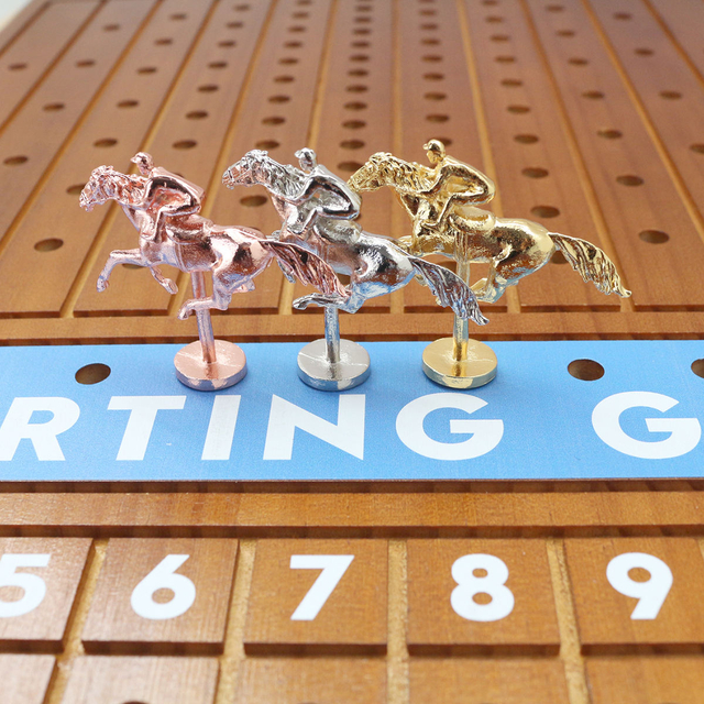 21 inches Solid Wood with 11 Metal Horses with 4 Dice and 2 Cards Finish Line Horse Racing Game Horse Race Board