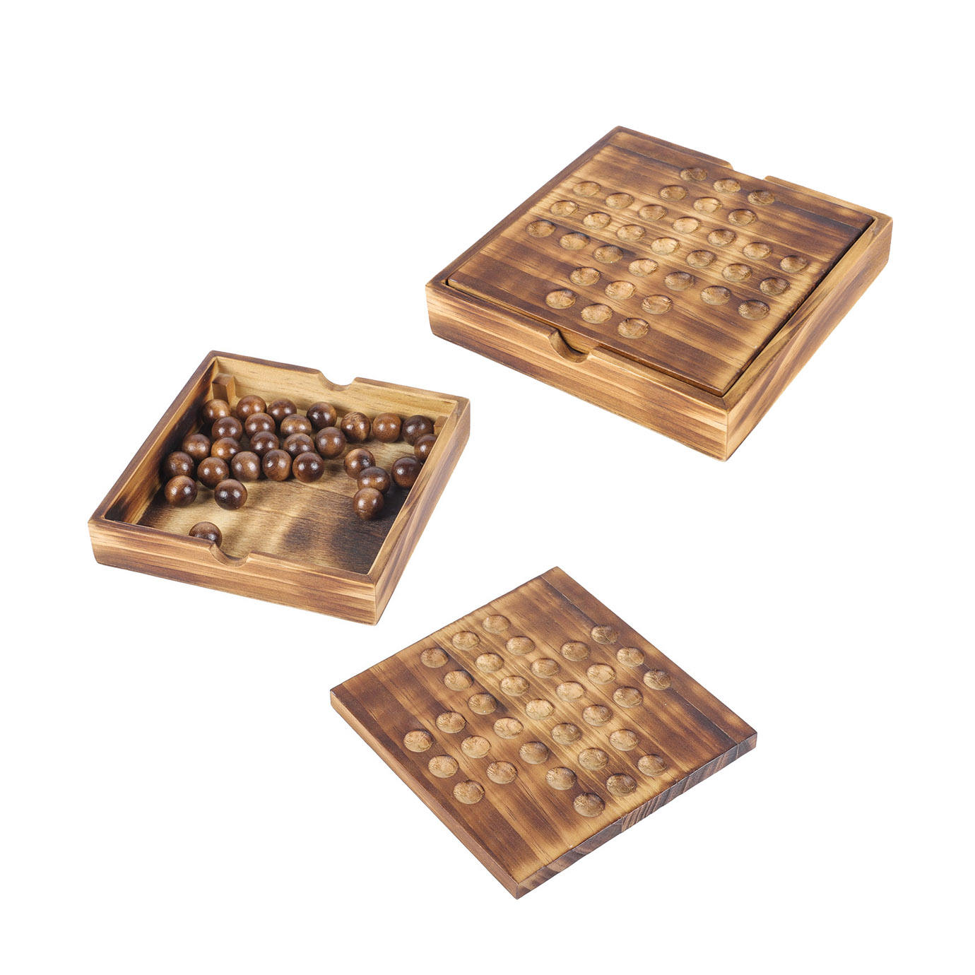  3 Wooden Board Games in 1 Set Education Toy Toe-Coffee Table Decor Wholesale Tic Tac Toe XO Peg Solitaire Double 6 Dominoes.