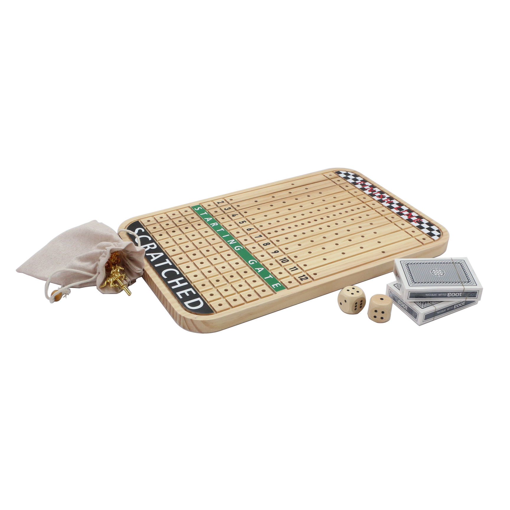 15 inches Solid Wood with 11 Metal Horses with 2 Dice and 2 Cards Finish Line Horse Racing Game Horse Race Board