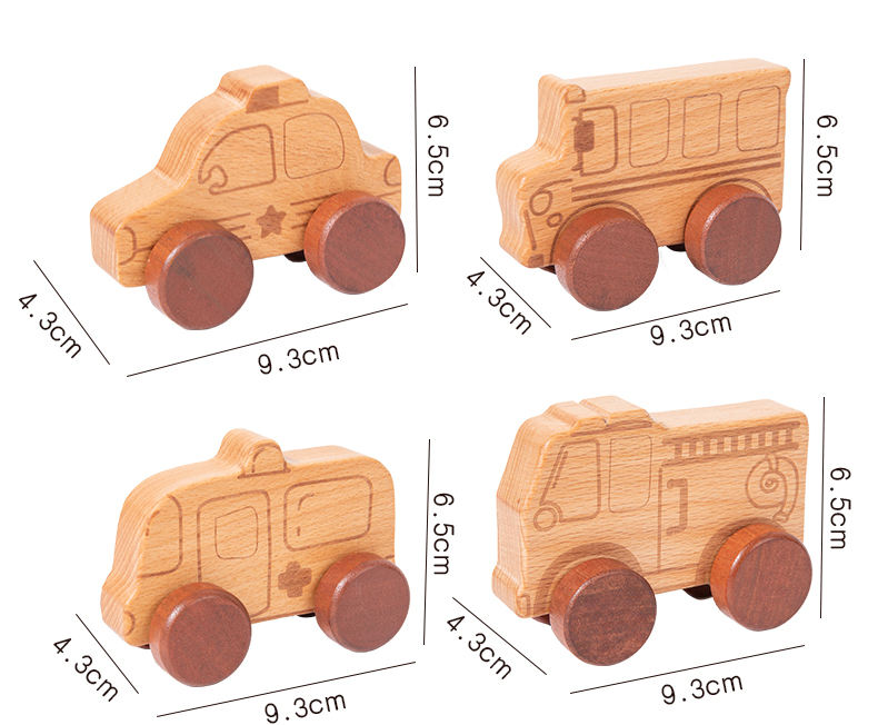 Organic Baby Push Car Wooden Toys 8pc Wooden Animals Car and Fine Movement Development and Infant Grasping Montessori Toys
