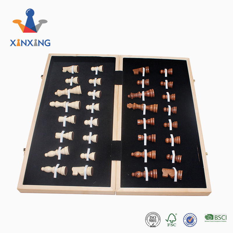  30 Years Factory 15" Wooden Chess Game Set Folding Chess Board Customization Accepted interior storage chess pieces FSC SALE。