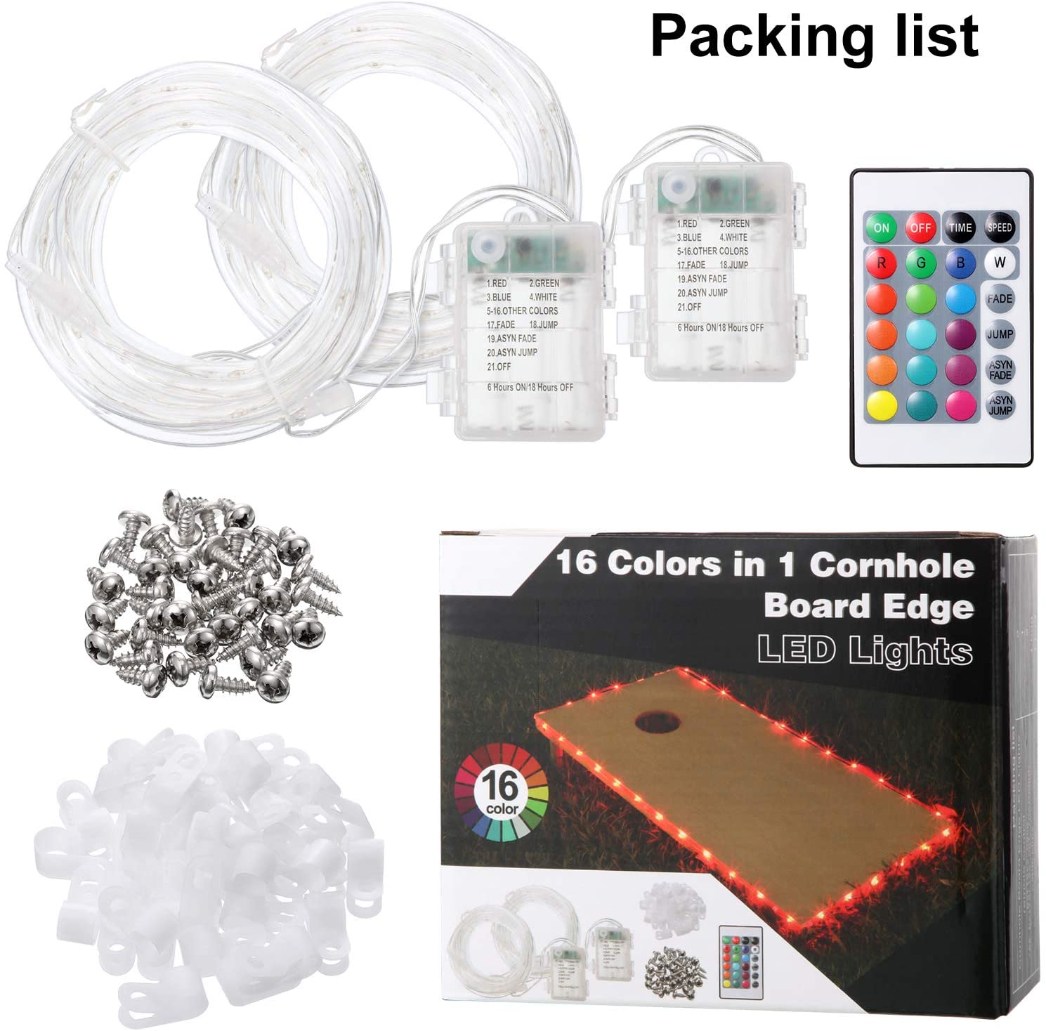 Cornhole Lights, 16 Colors Change Cornhole Board Edge and Ring LED Lights with Remote Control for Family Backyard Bean Bag Toss Cornhole Game, 2 Set