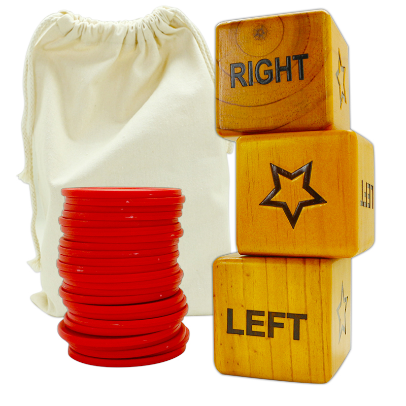Wooden LCR Left Center Right Dice Game with 24 Chips for Outdoor Or in Door Game