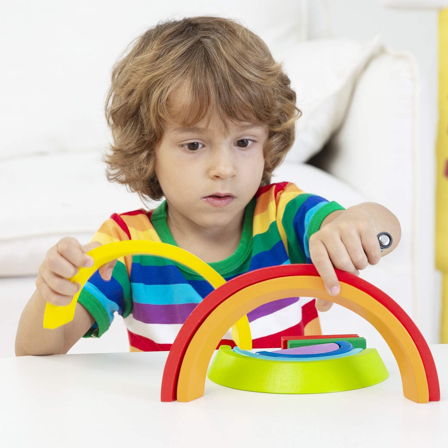 Rainbow Stacker - Wooden Rainbow Stacking Toy Pack of 12. Rainbow Blocks for Kids, Large Size Stacking Blocks with 7 Vibrant Colors