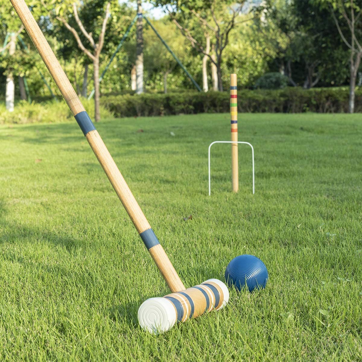 Six-Player Croquet Set with Wooden Mallets, Colored Balls, Sturdy Carrying Bag for Adults &Kids, Perfect for Lawn,Backyard,Park And More.