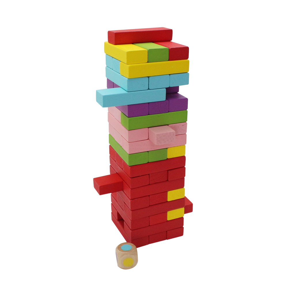 Wooden Board Game Tumbling Tower and Domino 2 games in 1 set with Animal Patterns for kids and Preschool