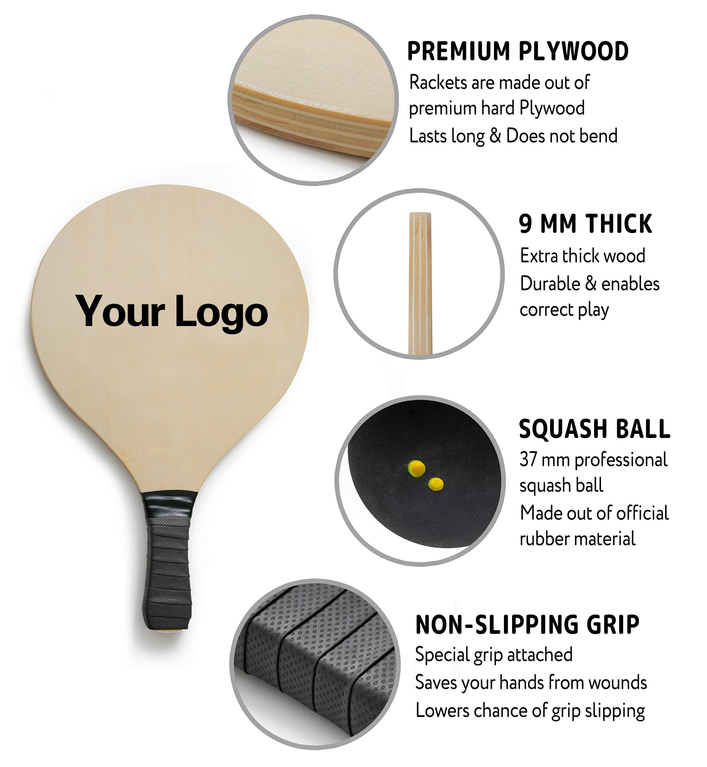 Factory Wholesale Beach Paddle Ball Set Wooden Racket Paddle Game Indoor And Outdoor Yard Tennis Racquet for Family Kids Adults