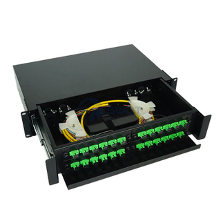 Negro 2U 24 puertos 19 pulgadas Rack Mount Slide Patch Panel ODF