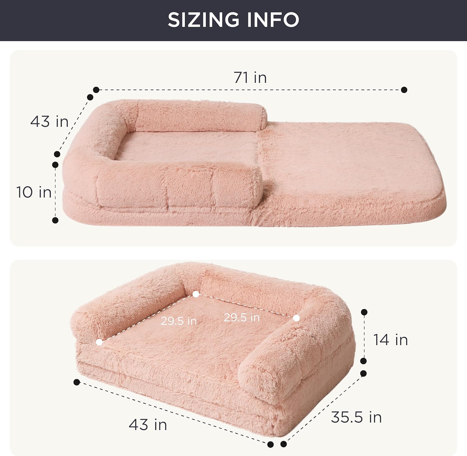 Bedsure Foldable Human Dog Bed for People Adults, 2 in 1 Calming Human Size Giant Dog Bed Fits Pet Families with Egg Foam Supportive Mat and Waterproof Liner, Faux Fur Orthopedic Dog Sofa, Pink