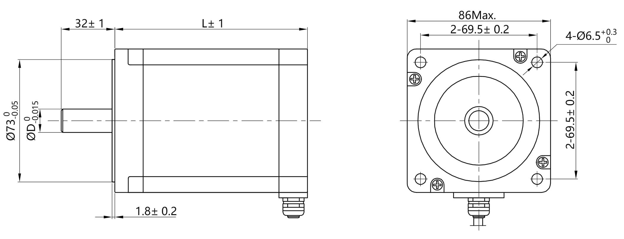 NEMA 34 86HSW IP65 Dimensioni i motorit të papërshkueshëm nga uji Stepper