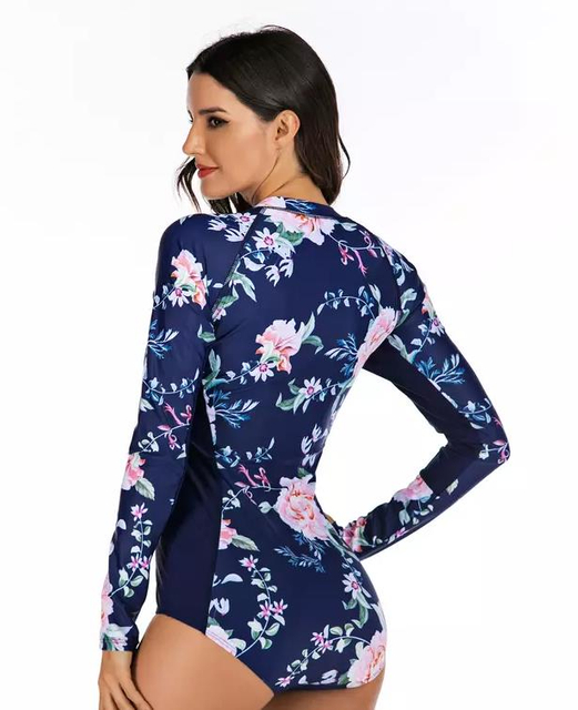 Baju Renang Wanita Satu Potong Lengan Panjang Ritsleting Pakaian Pantai