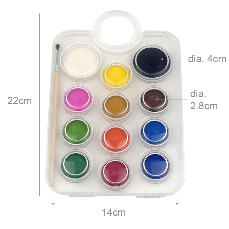12pcs Solid Watercolour And 1pc Brush Set Dia. 2.8cm X 10pcs Dia. 4cm X 2pcs